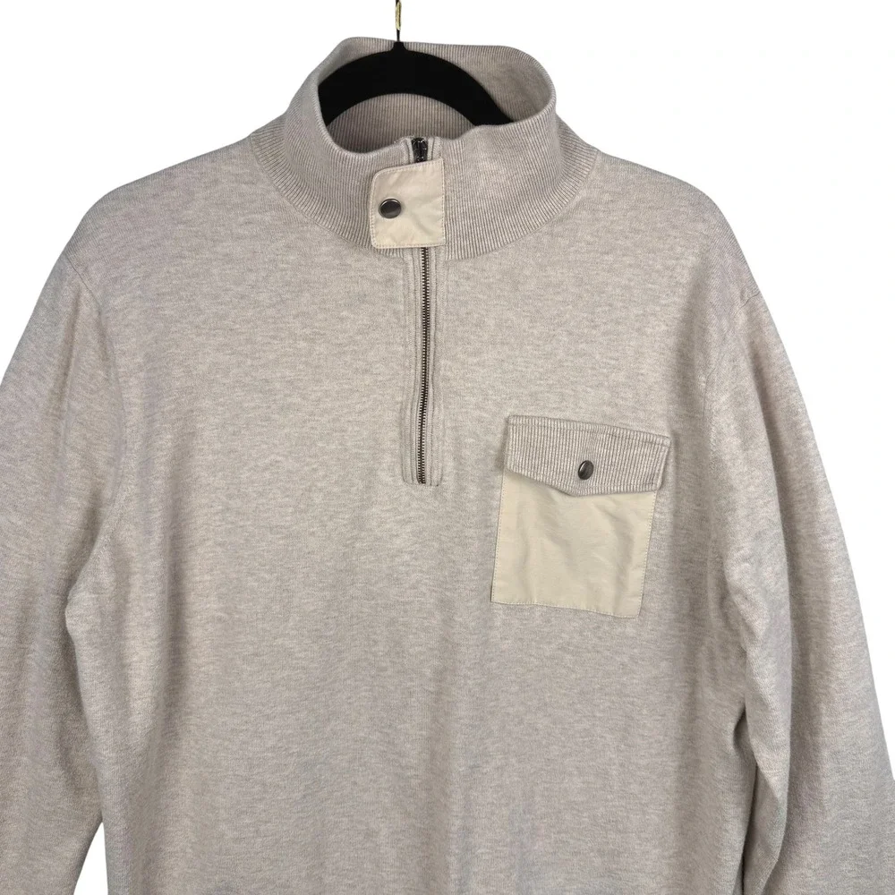 Banana‎ Republic Sweater Mens XL Mock Neck Half Zip Pullover Long Sleeve Ivory